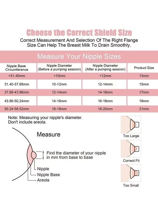 جمال حشوات مضخة الثدي، 7 قطع طقم تحديد مقاس الثدي (13 ملم، 15 ملم، 17 ملم، 19 ملم، 21 ملم) مع مسطرة قياس الحلمة، حشوات سيليكون للرضاعة خالية من BPA متوافقة مع موم كوزي S12/S9 وسبيكترا، محول مقاس مضخة الثدي لتصغير قمع 24 ملم، ملحقات شفاط الحليب الأساسية للأمهات (شفاف) - Image 3